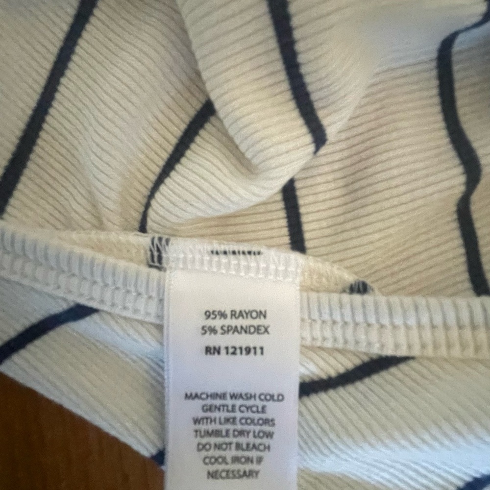 LNA Backless Striped Bodysuit Medium Cream Navy Ribbed Tank Sexy Open Back Top - Picture 8 of 9